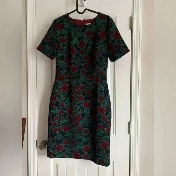 J.Crew Factory Blue Burgundy Floral Print Short Sleeve Sheath Dress Size 6 - Picture 7 of 7